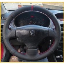İmza Peugeot 206 Araca Özel Direksiyon Kılıfı (Noktalı Düz Kırmızı Dikişli)