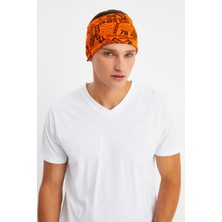 Butikgiz Turuncu Erkek Pamuklu Penye, Kaymaz, Ultra Hafif, Spor Geniş Saç Bandı Bandana Buff