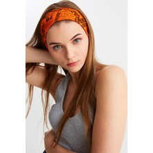 Butikgiz Turuncu Kadın Pamuklu Penye, Kaymaz, Terletmez, Ultra Hafif, Spor Saç Bandı Bandana