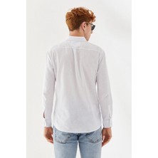 Hammerland Önü Cepsiz Düz Desen Keten Slim Fit Klasik Uzunkol Gömlek  Beyaz