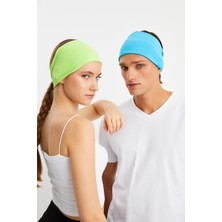 Butikgiz Yeşil-Aqua 2'li Çift Taraflı Kullanım Alternatifli, Pamuklu Penye, Kaymaz, Hafif, Spor Saç Bandı Bandana