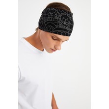 Butikgiz Siyah-Melanj Erkek Pamuklu Penye, Kaymaz, Ultra Hafif, Spor Geniş Saç Bandı Bandana Buff
