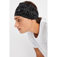 Butikgiz Siyah-Melanj Erkek Pamuklu Penye, Kaymaz, Ultra Hafif, Spor Geniş Saç Bandı Bandana Buff