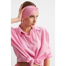 Butikgiz Pembe Kadın Çapraz Bağlamalı Pamuklu Penye, Kaymaz, Yumuşak, Esnek, Saç Bandı Bandana