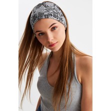 Butikgiz Gri Kadın Çift Taraflı Kullanım Alternatifli, Pamuklu Penye, Kaymaz, Hafif, Spor Saç Bandı Bandana