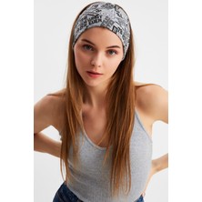 Butikgiz Gri Kadın Çift Taraflı Kullanım Alternatifli, Pamuklu Penye, Kaymaz, Hafif, Spor Saç Bandı Bandana