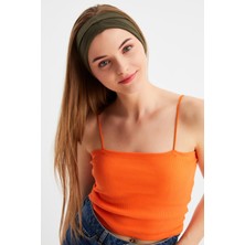 Butikgiz Haki  Kadın Çift Taraflı Kullanım Alternatifli, Pamuklu Penye, Kaymaz, Hafif, Spor Saç Bandı Bandana