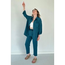 Mazi Butik Keten Ikili Takım Petrol Mavisi