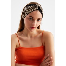 Butikgiz Leopar-Siyah  Kadın Trend Style Pamuklu Penye, Kaymaz, Yumuşak, Esnek, Saç Bandı Bandana