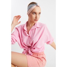 Butikgiz Gri-Pudra Kadın Fenomen Style Pamuklu Penye, Kaymaz, Yumuşak, Esnek, Saç Bandı Bandana