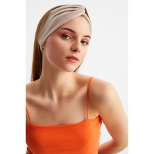 Butikgiz Bej-Beyaz  Kadın Trend Style Pamuklu Penye, Kaymaz, Yumuşak, Esnek, Saç Bandı Bandana