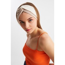 Butikgiz Bej-Beyaz  Kadın Trend Style Pamuklu Penye, Kaymaz, Yumuşak, Esnek, Saç Bandı Bandana