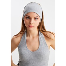Butikgiz Açık Gri Kadın Çift Taraflı Kullanım Alternatifli, Pamuklu Penye, Kaymaz, Hafif, Spor Saç Bandı Bandana