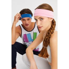 Butikgiz Pembe-Mavi  2'li Pamuklu Penye, Kaymaz, Terletmez, Ultra Hafif, Spor Saç Bandı Bandana