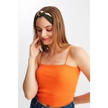 Butikgiz Bej-Haki Kadın Fenomen Style Pamuklu Penye, Kaymaz, Yumuşak, Esnek, Saç Bandı Bandana