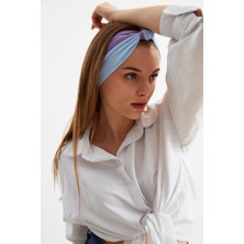 Butikgiz Mavi-Mor Kadın Fenomen Style Pamuklu Penye, Kaymaz, Yumuşak, Esnek, Saç Bandı Bandana