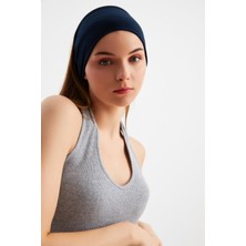 Butikgiz Lacivert  Kadın Çift Taraflı Kullanım Alternatifli, Pamuklu Penye, Kaymaz, Hafif, Spor Saç Bandı Bandana