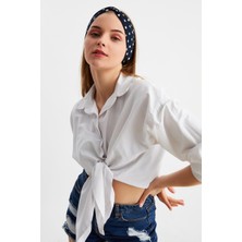 Butikgiz Lacivert Puantiye Kadın Çapraz Bağlamalı Pamuklu Penye, Kaymaz, Yumuşak, Esnek, Saç Bandı Bandana