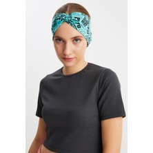 Butikgiz Turquaz Desen Kadın Çapraz Bağlamalı Pamuklu Penye, Kaymaz, Yumuşak, Esnek, Saç Bandı Bandana