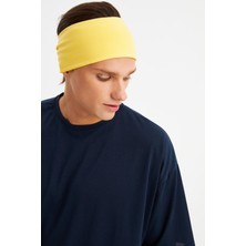 Butikgiz Sarı Erkek Pamuklu Penye, Kaymaz, Ultra Hafif, Spor Geniş Saç Bandı Bandana Buff