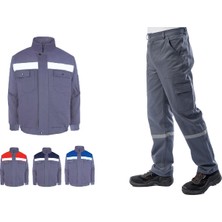 Myform Kışlık Iş Takımı Çok Cepli Iç Yapısı Polarlı Reflektörlü Iş Montu ve 7/7 Iş Pantolonu  Gri Renk Yüzde Yüz Pamuk 3117-2958