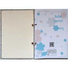 Gesso Notebook Fabrıc Bullet Journal ( Krem - Keten - 15X21CM - Düz - Çiçekli Sayfalar )