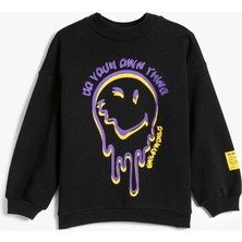 Koton SmileyWorld® Sweatshirt Lisanslı Şardonlu Uzun Kollu Bisiklet Yaka