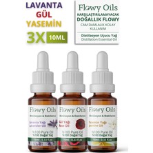 Flowy Oils Lavanta Yağı, Yasemin Yağı, Gül Yağı 3'lü Favori Set Bitkisel Uçucu Yağ 10 ml x 3