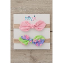 El Yapımı Yumuşak stil ince bağlamalı Doğal Pamuklu Penye 2'li Bebek Çocuk Kız Bandana Batik Pembe