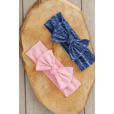 El Yapımı Yumuşak Fiyonk Bağlamalı Doğal Pamuklu Penye İKİLİ Bebek Çocuk Kız Bandana Pembe Mavi