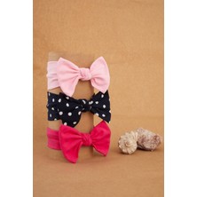 Babygiz El Yapımı Yumuşak Fiyonk Bağlamalı Doğal %100 Pamuklu Penye 3'lü Bebek Çocuk Kız Bandana Seti