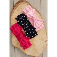 Babygiz El Yapımı Yumuşak Fiyonk Bağlamalı Doğal %100 Pamuklu Penye 3'lü Bebek Çocuk Kız Bandana Seti