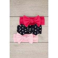 Babygiz El Yapımı Yumuşak Fiyonk Bağlamalı Doğal %100 Pamuklu Penye 3'lü Bebek Çocuk Kız Bandana Seti