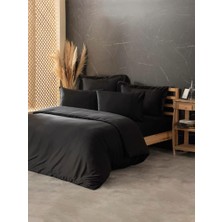 Cotton Box Siyah Saten Çift Kişilik Nevresim Takımı- Şık Nevresim Takımı - 6 Parça