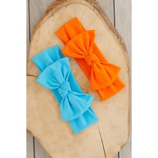 Babygiz El Yapımı Yumuşak Doğal Pamuklu Penye 2'li Bebek Çocuk Kız Bandana Turuncu Mavi