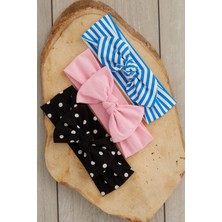 Babygiz El Yapımı Yumuşak Fiyonk Bağlamalı Doğal %100 Pamuklu Penye 3'lü Bebek Çocuk Kız Bandana Seti