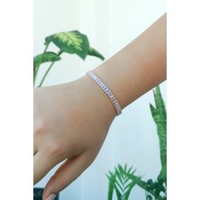 Pembe Zirkon Taşlı Baget Model Gold Su Yolu Bileklik
