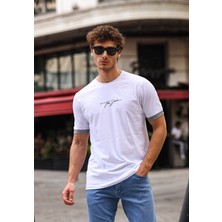 Aziso Nakışlı Slim Fit Erkek Tişört %100 Pamuk Bisiklet Yaka T-Shirt