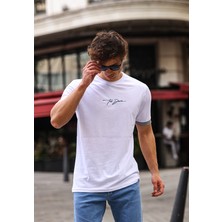 Aziso Nakışlı Slim Fit Erkek Tişört %100 Pamuk Bisiklet Yaka T-Shirt