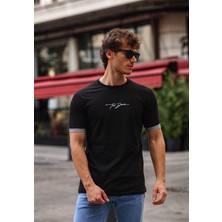 Aziso Nakışlı Slim Fit Erkek Tişört %100 Pamuk Bisiklet Yaka T-Shirt