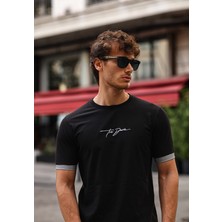 Aziso Nakışlı Slim Fit Erkek Tişört %100 Pamuk Bisiklet Yaka T-Shirt