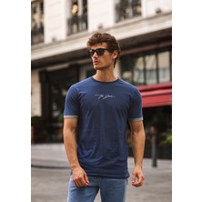 Aziso Nakışlı Slim Fit Erkek Tişört %100 Pamuk Bisiklet Yaka T-Shirt