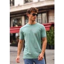 Aziso Nakışlı Slim Fit Erkek Tişört %100 Pamuk Bisiklet Yaka T-Shirt