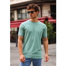 Aziso Nakışlı Slim Fit Erkek Tişört %100 Pamuk Bisiklet Yaka T-Shirt