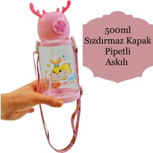 Bottle Boss Bottleboss Geyik Figürlü Pipetli Taşıma Askılı Çocuk Matarası 500  ml Pastel Pembe