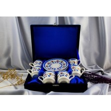 Kütahya Serigrafi Porselen 6'lı Altın Yaldızlı Fincan Takımı Kadife Kutulu