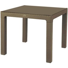 Starmoble 90*90 Rattan Masa Cappucino Camsız