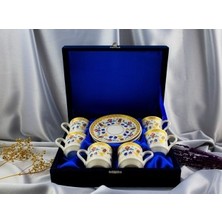 Kütahya Serigrafi Porselen 6'lı Altın Yaldızlı Fincan Takımı Kadife Kutulu