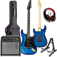 Midex GLC-40BL-50AMP Elektro Gitar Seti 50 Watt Şarjlı Bt Amfi Kulaklık ve Full Set
