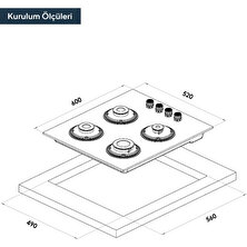 AdGaz Kumtel Ankastre Siyah Ko-40 Cam Ocak Doğalgazlı Emniyetli